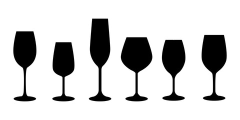 Set of wine glass. Alcohol beverage vector icons on white background.