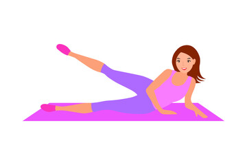 A girl plays sports on a Mat.The concept of a healthy and active lifestyle.Sports activities, training, exercises, fitness.Vector illustration