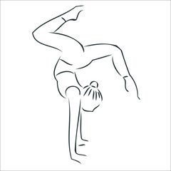 girl practices yoga. handstand. gymnastics. sport. contour of the sportswoman. vector eps 10