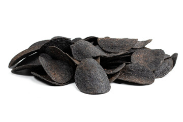 Chips black. Chips with added charcoal and peppers. White background