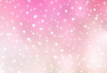 Light Pink, Yellow vector texture with colored snowflakes, stars.