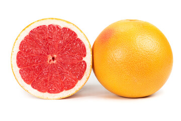 Half and slice of grapefruit isolated on white