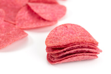 Obraz na płótnie Canvas Pink potato chips isolated on white background