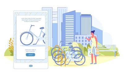 Flat Banner, Girl Pays Bike Rental by Internet.