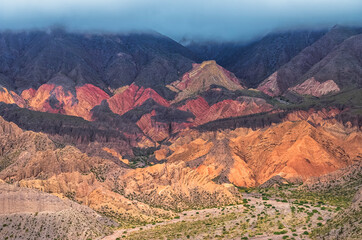 Photo of the landscape view from archaeological monument at Pucara of Tilcara - old pre inca ruins - Jujuy, Argentina. Quebrada de Humahuaca