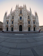 Fototapeta na wymiar empty square and Duomo the Cathedral of Milan, Italy