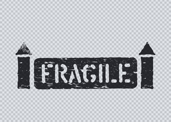 Grunge Fragile cargo box sign with arrows on transparent background for logistics. Mean this way up, handle with care. Vector Grunge illustration