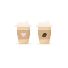 Glasses of coffee, an invigorating morning drink for breakfast. Latte macchiato or espresso. Vector flat illustration.