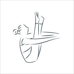 asanas. girl doing yoga exercises. image of sportswoman contour. black and white picture. gymnast. playing sports. doodle, sketch. morning exercises, warm-up. vector eps 10