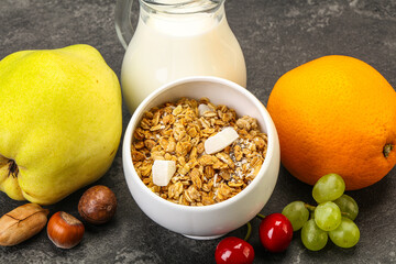 Breakfast with granola and milk