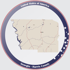 Large and detailed map of Harris county in Georgia, USA.