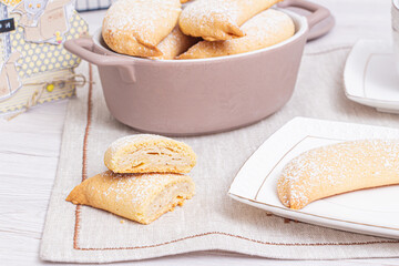 Banana cookies with cottage cheese on the kitchen table