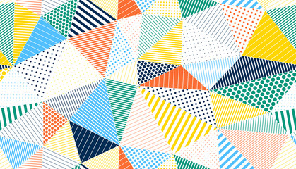 Polygonal linear color seamless pattern, graphic colorful low poly striped endless wallpaper background.