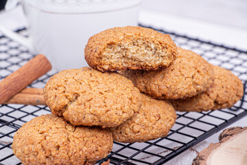 Oatmeal cookies with tea on the table