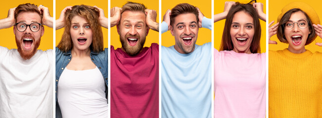 Group of positive shocked young people