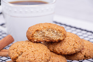 Oatmeal cookies with tea on the table