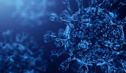 Coronavirus covid-19 under the microscope. 3D rendered illustration