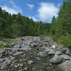 Northern Ural Mountains, Headwater of Serebryanka River on the slope of Serebryanskiy Stone Mount, Russia