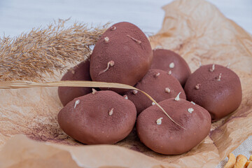 Potato dessert on craft paper