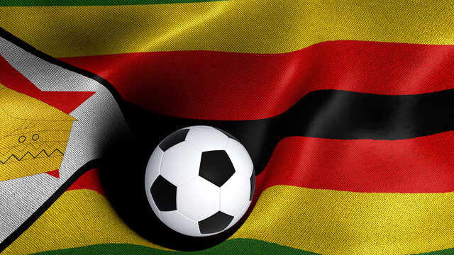 3D rendering of the flag of Zimbabwe with a soccer ball