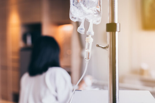 Close up of drop saline solution for petient in a hospital