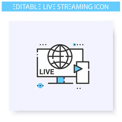 Streaming service line icon. Online streaming platform. Blogging and broadcasting. Internet broadcast, content, commercial video. Isolated vector illustration. Editable stroke 