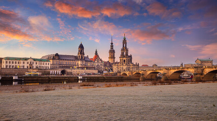 Dresden, Germany. Cityscape image of skyline Dresden, Germany with Dresden Cathedral during beautiful sunset.