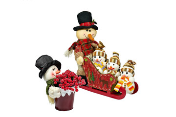 
snowman, christmas, winter, snow, isolated, decoration, holiday, toy, white, hat, santa, season, object, gift, red, cold, snowball, happy, scarf, december, new year, cute, tree, gift, sleigh , Santa 