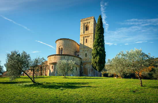 Sant Antimo abbey in the morning. Montalcino. Tuscany, Italy