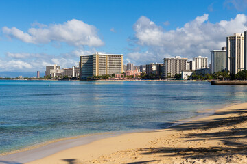 Waikiki hotels and buildings beyond the beach, Oahu, Hawaii