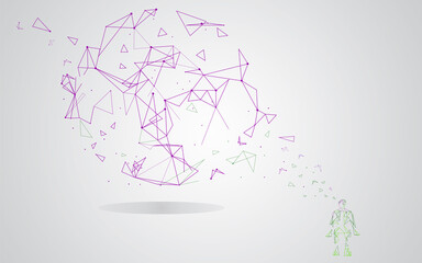 Man integrates into the global network using artificial intelligence. Vector isolated on gray background. For ai vector design and low poly. Abstract concept vector