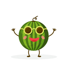Watermelon cartoon character isolated on white background. Healthy food funny mascot vector illustration in flat design.