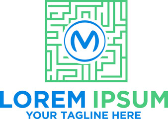 Letter M with labyrinth Concept logo