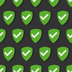 Protection shield seamless pattern. Security check Icon. Tick mark approved icon. Minimalism concept. 3d illustration 3D render