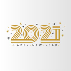 Happy New Year 2021 winter holiday greeting card design template. Party poster, banner for invitation. Vector background