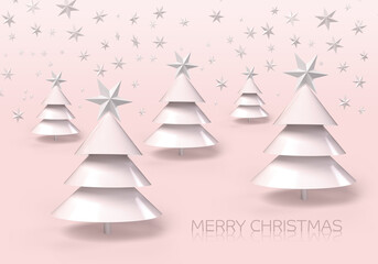 Fototapeta premium Abstract christmas tree on a pastel background of snowflakes and star.