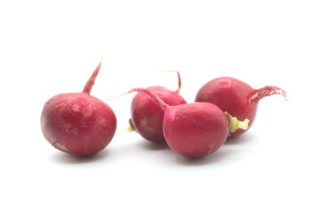 Group of organic radishes on white background