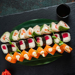 sushi on the black background