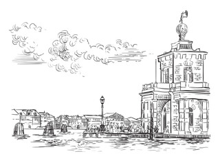 Venice skyline hand drawing vector Della Dogane Punta