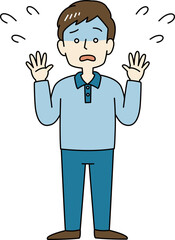 青ざめる男性（全身）