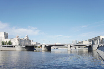 View of the Moscow River and the Borodinsky Bridge, Moscow, Russia