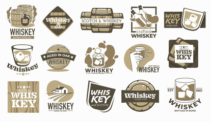 Whiskey brewing company and production labels - obrazy, fototapety, plakaty