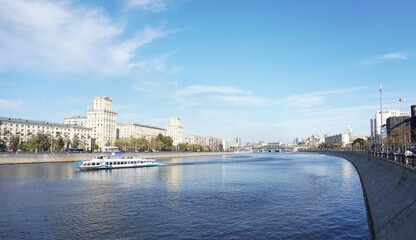 Panorama of Moscow river near Smolenskaya embankment
