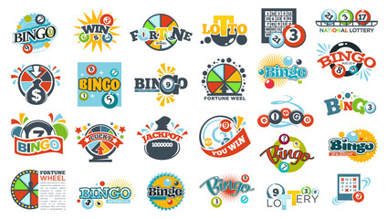 Fototapeta na wymiar Fortune wheel, loto and bingo, labels lotteries