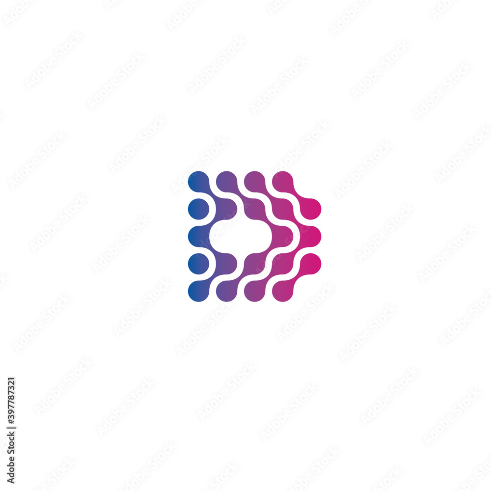 Poster dotted letter d, abstract style vector logo concept. digital innovation technology, isolated icon on