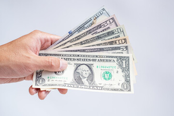 Dollars banknotes on white background.