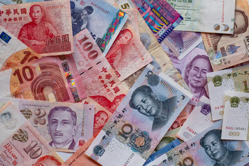 many banknotes background.