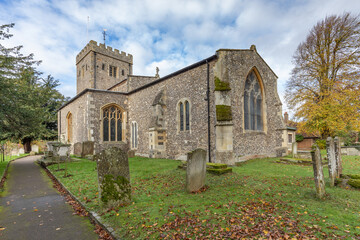 The pretty historic church of St Marys in Denham Village