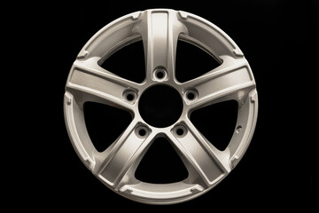 silver five-spoke alloy wheels rim for a crossover or SUV on a black background