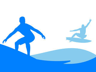 Fototapeta na wymiar Surf - Ilustração de dois surfistas e apanhar ondas